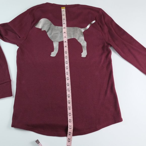 NWT Victoria's Secret PINK Burgundy Long Sleeve Waffle Knit Crop Thermal L NEW - Picture 9 of 12